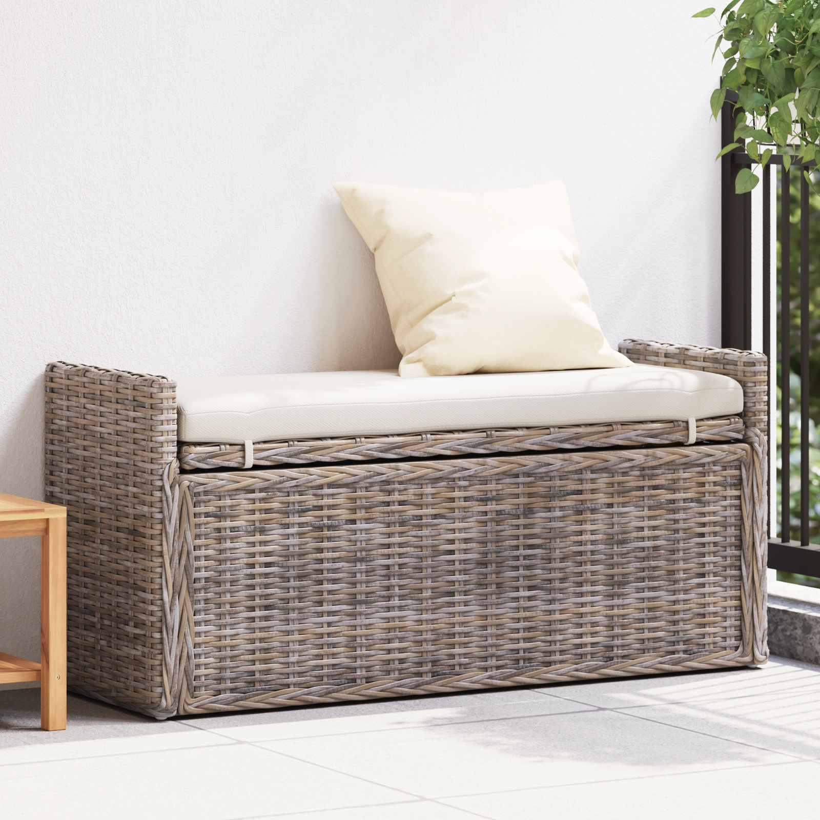 Banc de rangement avec coussin Gris 110 x 40 x 50 cm Rotin - XIOS