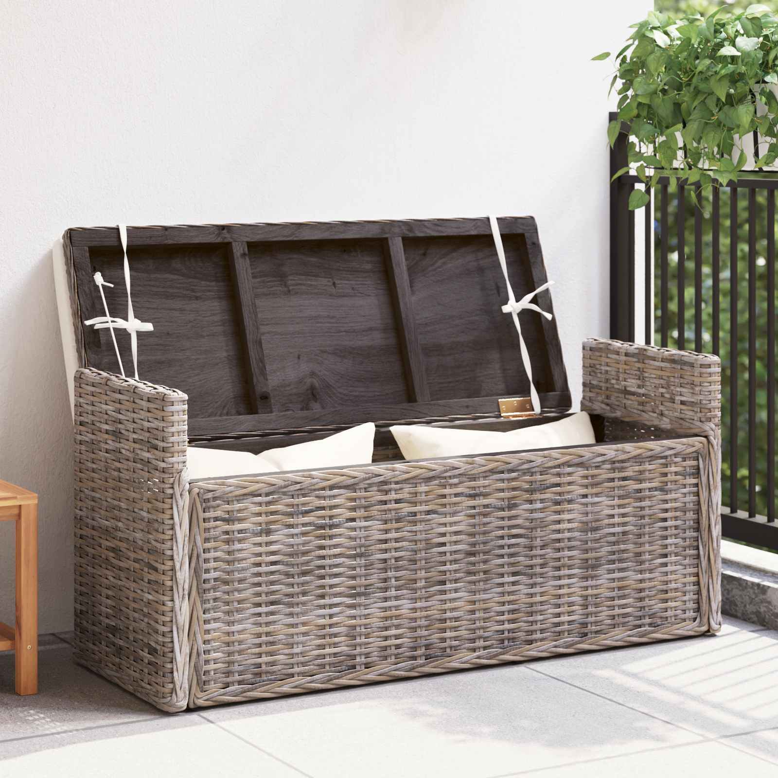 Banc de rangement avec coussin Gris 110 x 40 x 50 cm Rotin - XIOS