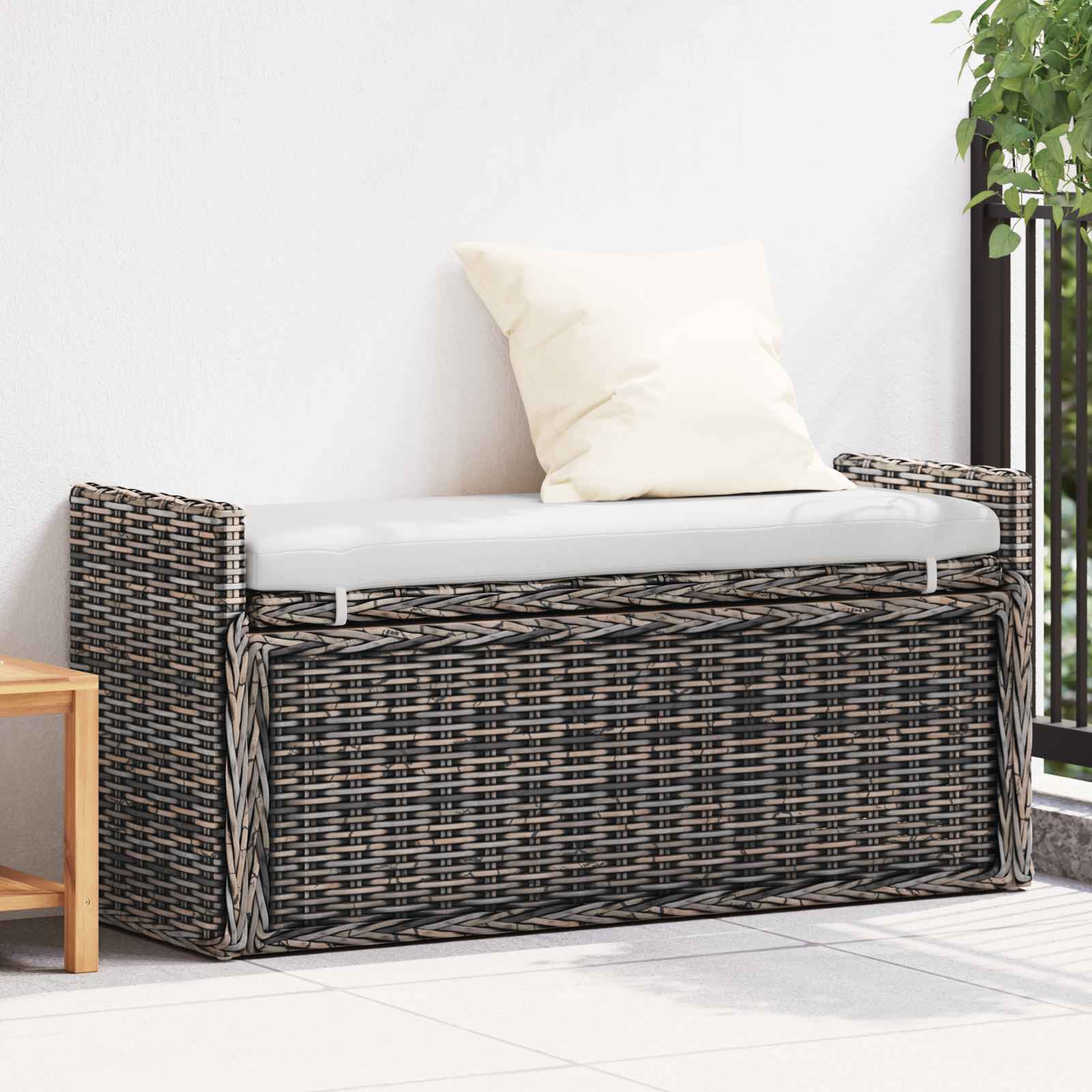 Banc de rangement Noir Blanchi 110 x 40 x 50 cm Rotin - XIOS