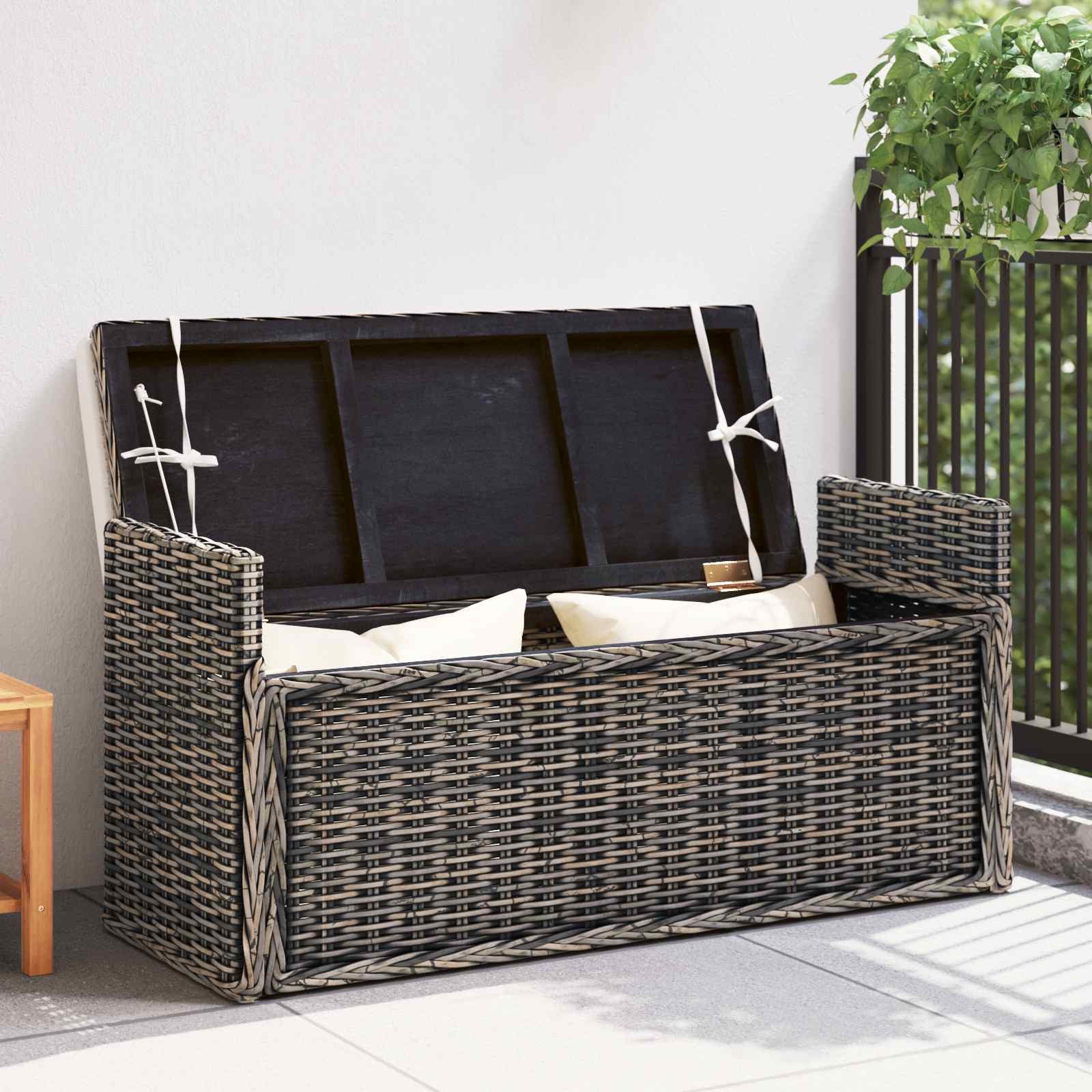 Banc de rangement Noir Blanchi 110 x 40 x 50 cm Rotin - XIOS