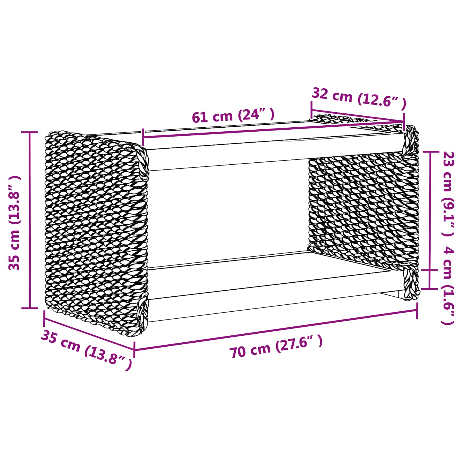 Table d'appoint Naturel 70 x 35 x 35 cm Bois de Mahogany Massif - XIOS