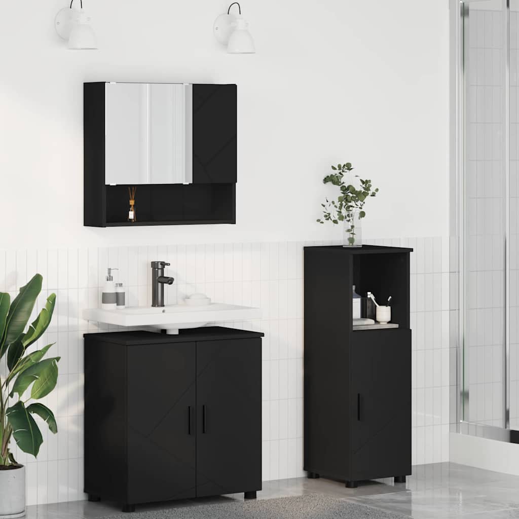 Ensemble de mobilier de salle de bain 3 pc Noir 61 x 35 x 64 cm