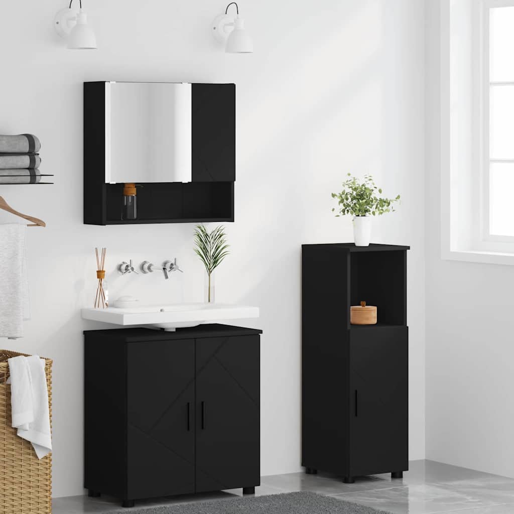 Ensemble de mobilier de salle de bain 3 pc Noir 61 x 35 x 64 cm