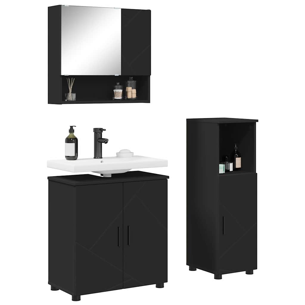 Ensemble de mobilier de salle de bain 3 pc Noir 61 x 35 x 64 cm