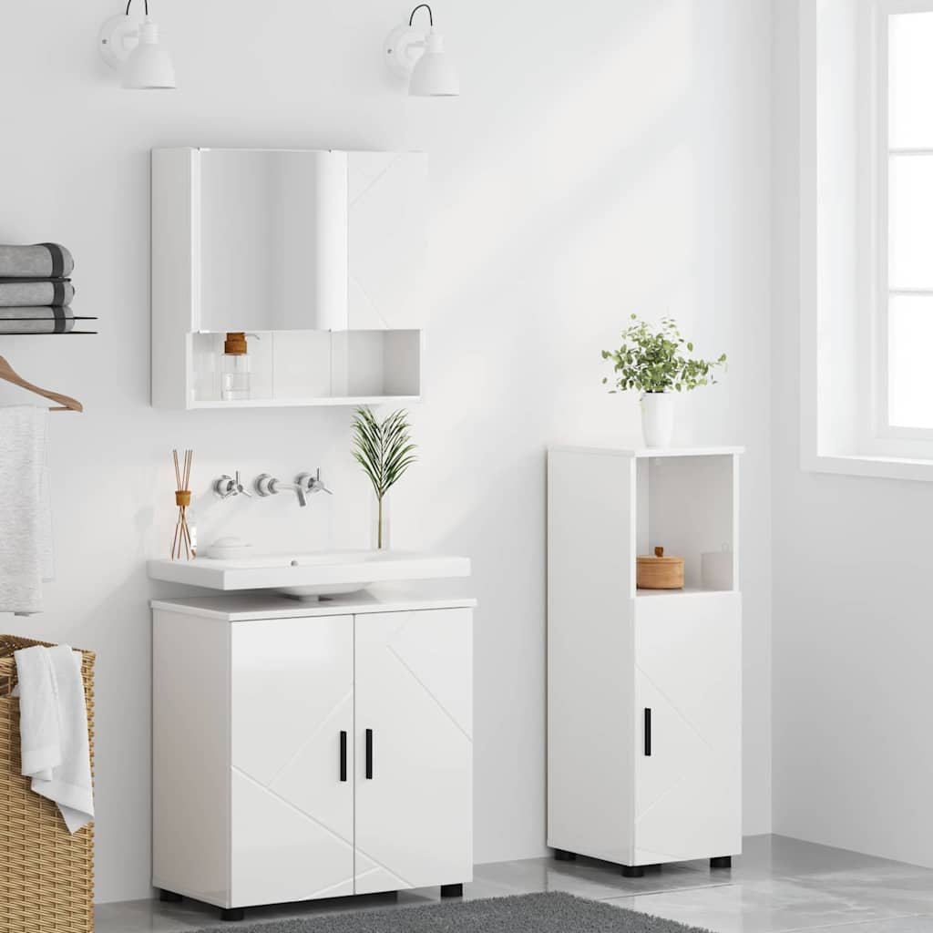 Ensemble de mobilier de salle de bain 3 pc Blanc brillant - XIOS