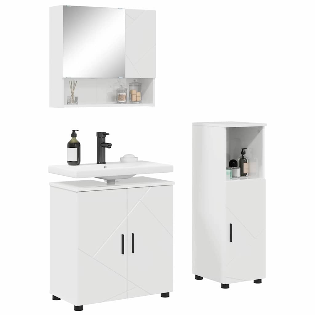 Ensemble de mobilier de salle de bain 3 pc Blanc brillant - XIOS