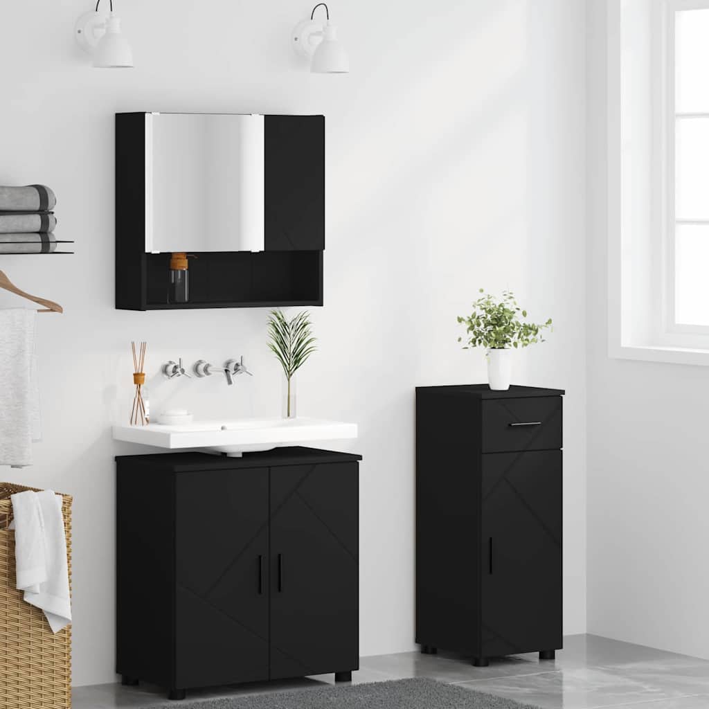 Ensemble de mobilier de salle de bain 3 pc Noir 61 x 35 x 64 cm