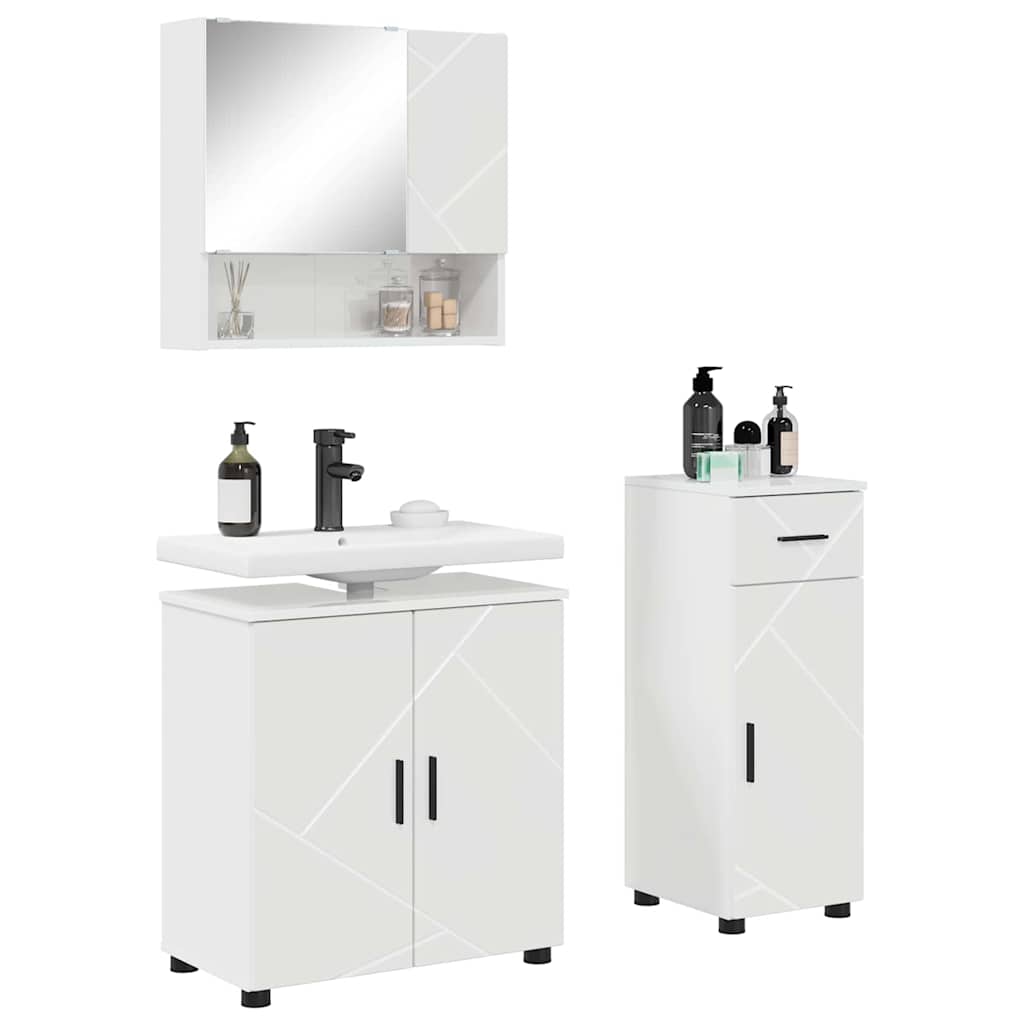 Ensemble de mobilier de salle de bain 3 pc Blanc brillant - XIOS