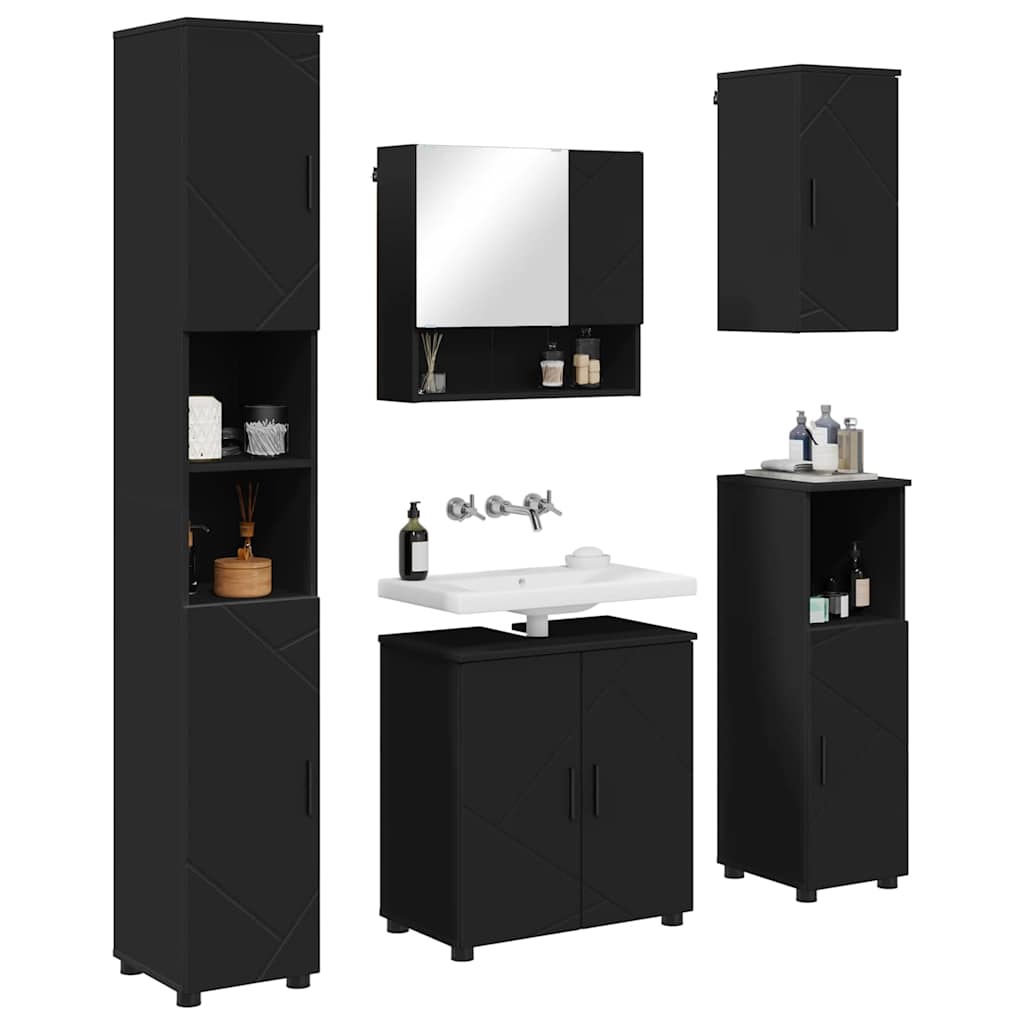 Ensemble de mobilier de salle de bain 5 pc Noir 61 x 35 x 64 cm