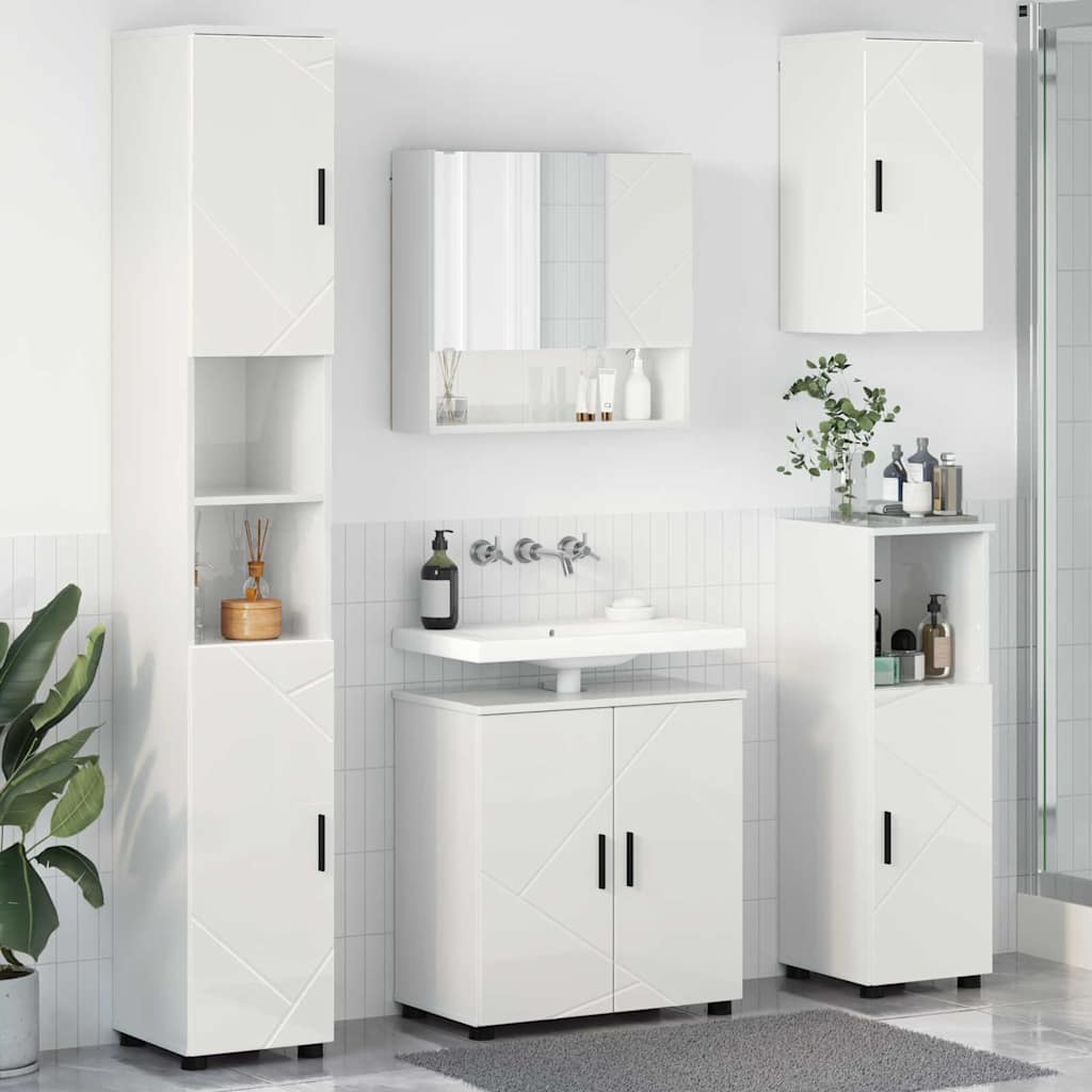 Ensemble de mobilier de salle de bain 5 pc Blanc brillant