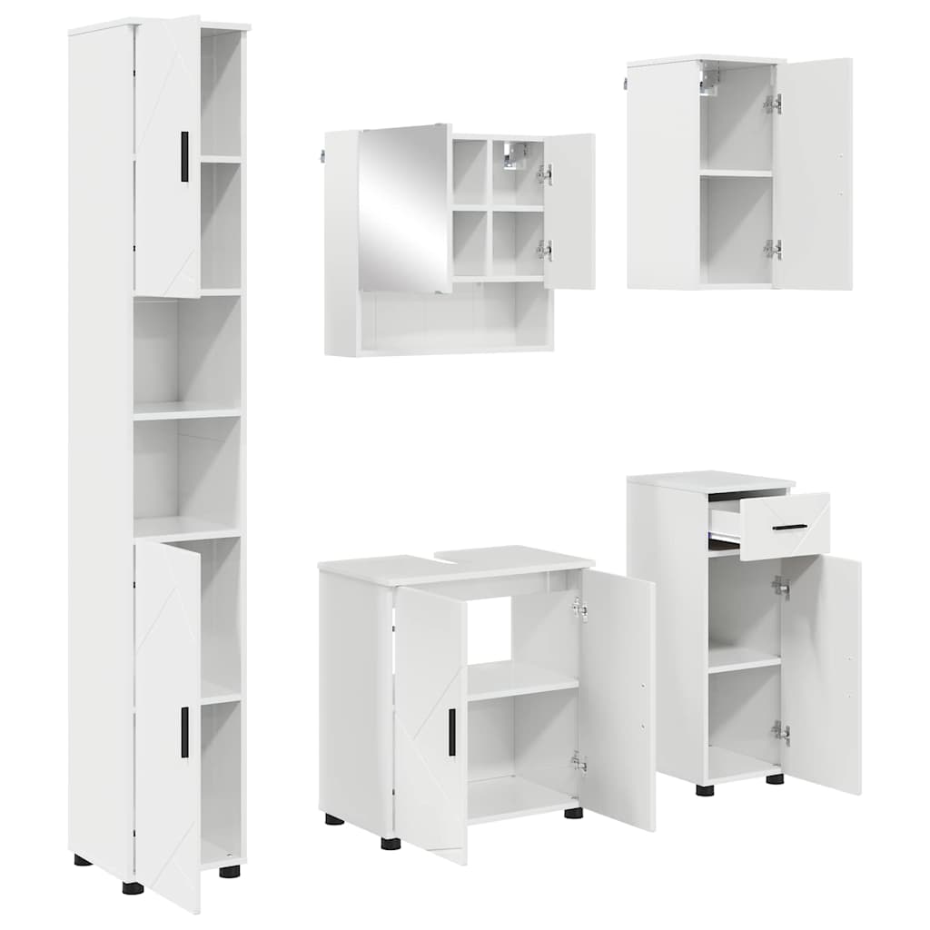 Ensemble de mobilier de salle de bain 5 pc Blanc brillant