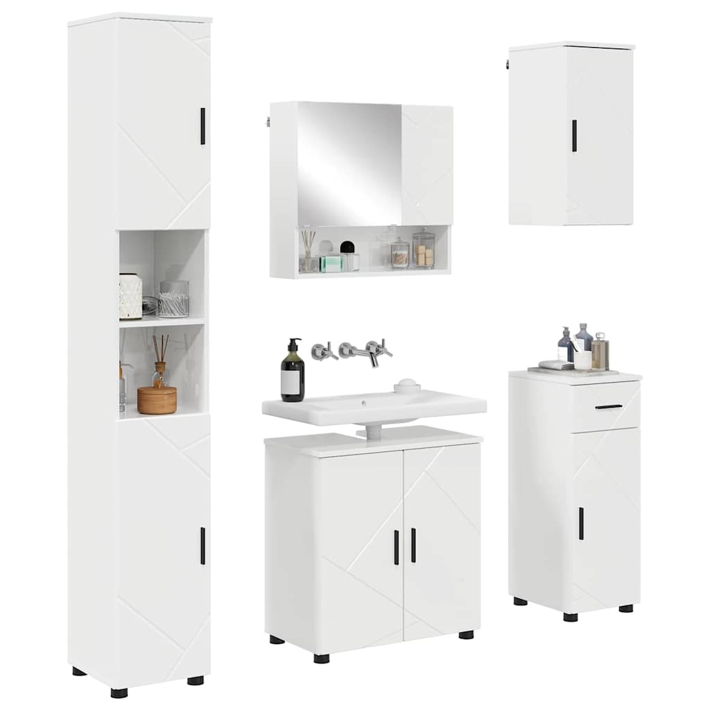 Ensemble de mobilier de salle de bain 5 pc Blanc brillant