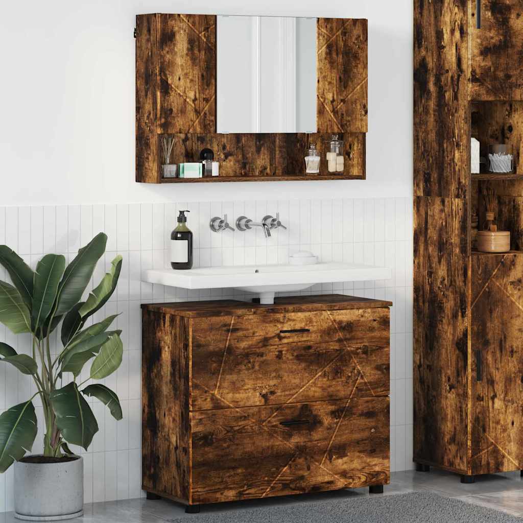Ensemble de mobilier de salle de bain 2 pc Chêne fumé - XIOS