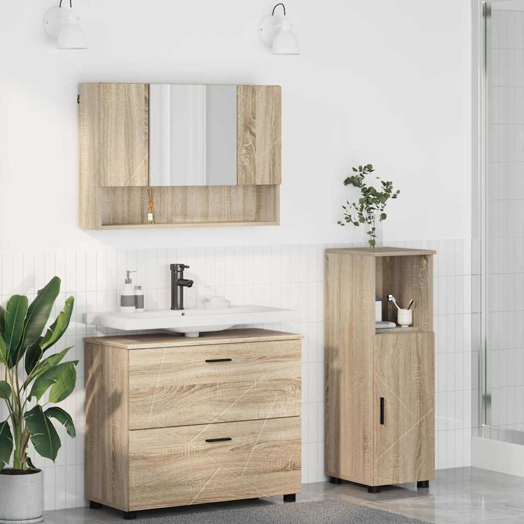 Ensemble de mobilier de salle de bain 3 pièces Chêne Sonoma