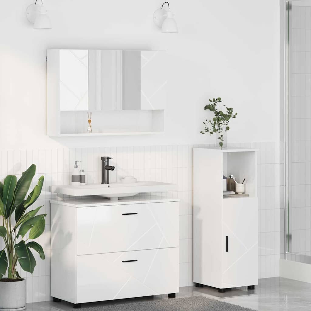 Ensemble de mobilier de salle de bain 3 pc Blanc brillant