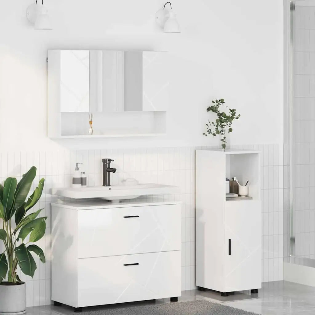 Ensemble de mobilier de salle de bain 3 pc Blanc brillant - XIOS