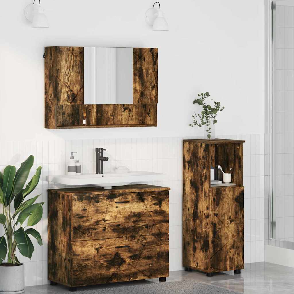 Ensemble de mobilier de salle de bain 3 pièces Chêne fumé