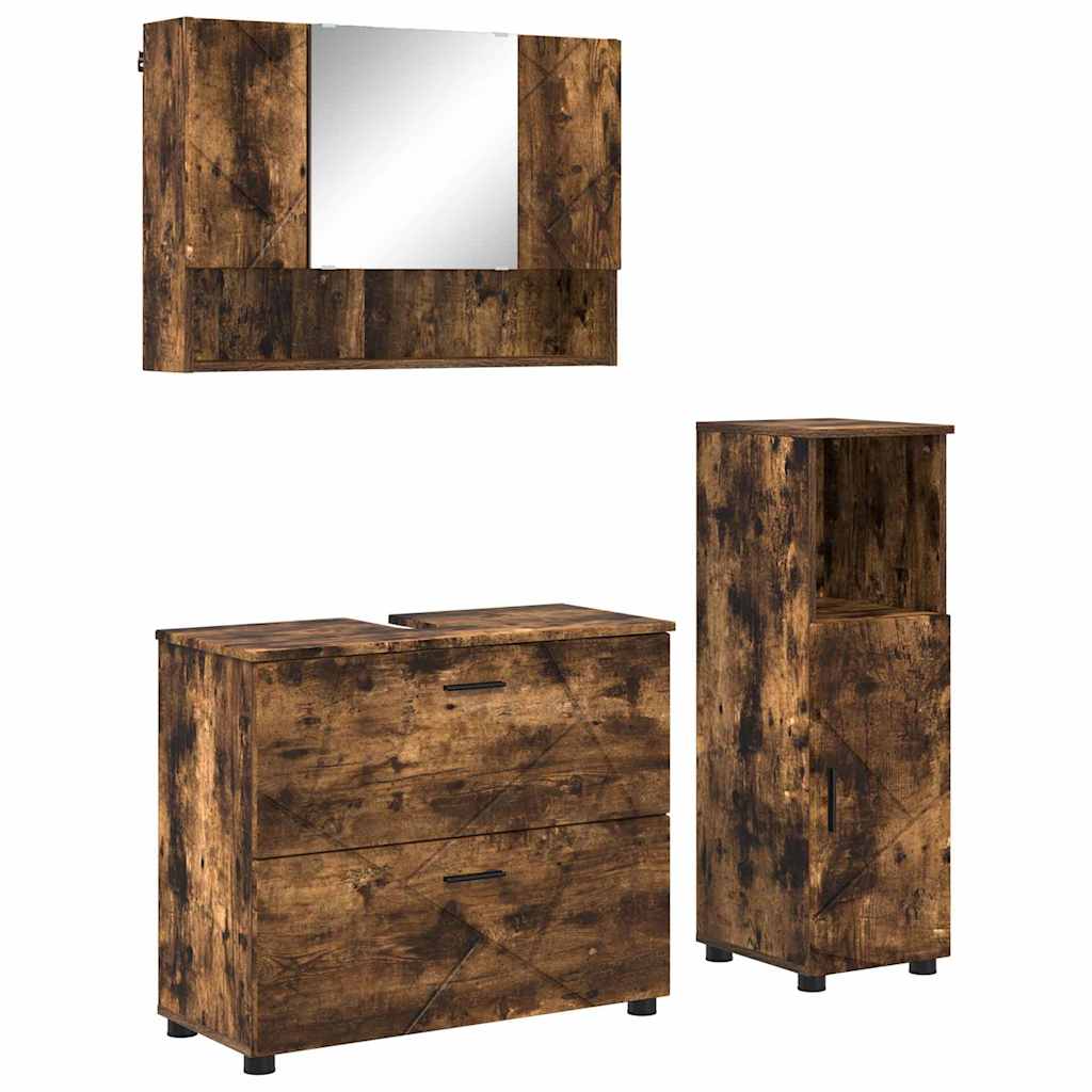 Ensemble de mobilier de salle de bain 3 pièces Chêne fumé