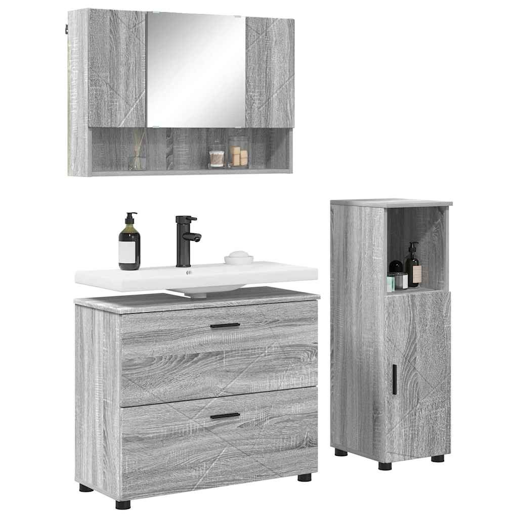 Ensemble de mobilier de salle de bain 3 pièces Gris Sonoma