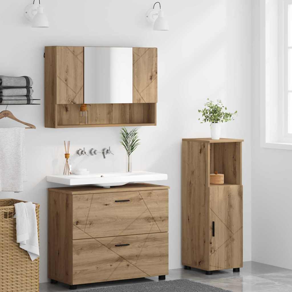 Ensemble de mobilier de salle de bain 3 pc Chêne artisanal