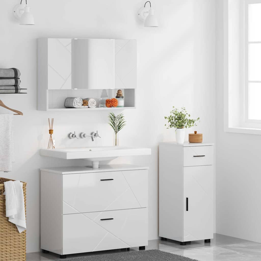 Ensemble de mobilier de salle de bain 3 pc Blanc brillant