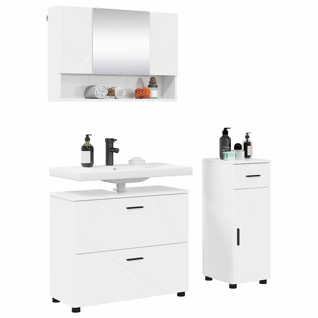 Ensemble de mobilier de salle de bain 3 pc Blanc brillant