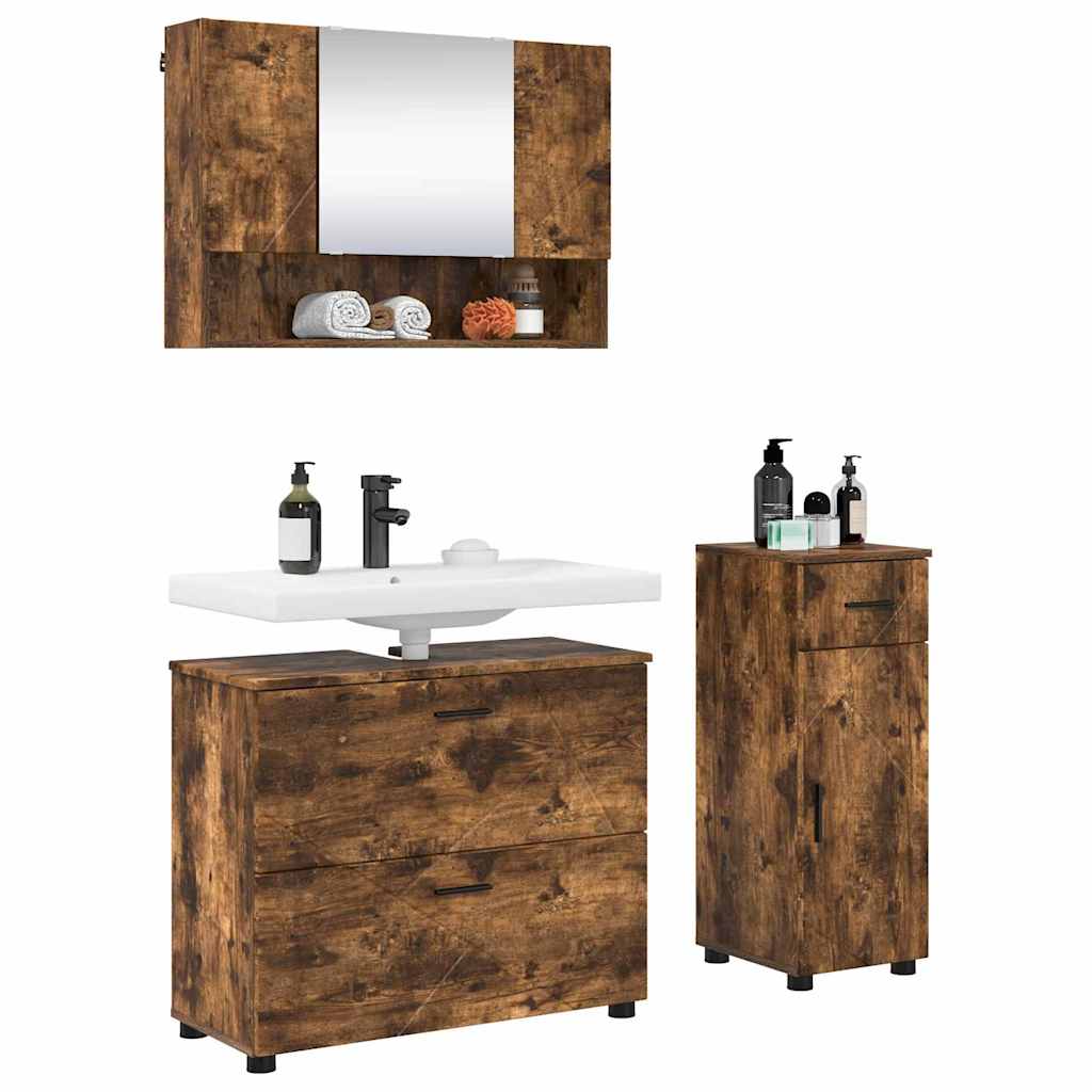 Ensemble de mobilier de salle de bain 3 pièces Chêne fumé