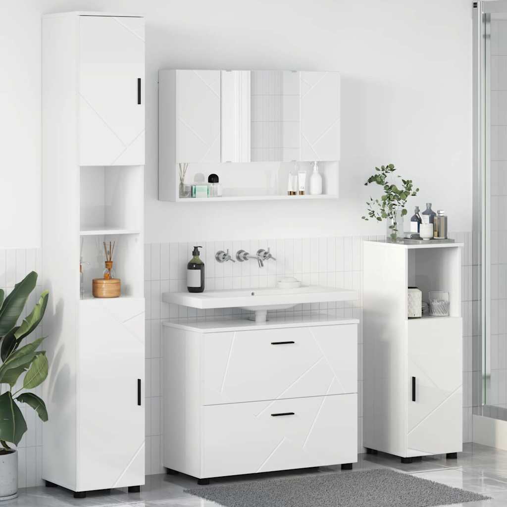 Ensemble de mobilier de salle de bain 4 pc Blanc brillant