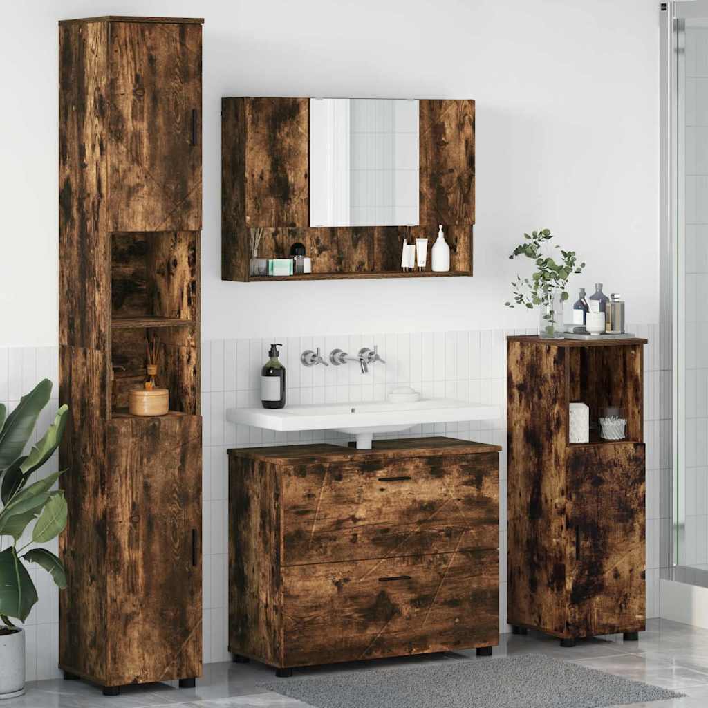 Ensemble de mobilier de salle de bain 4 pc Chêne fumé - XIOS