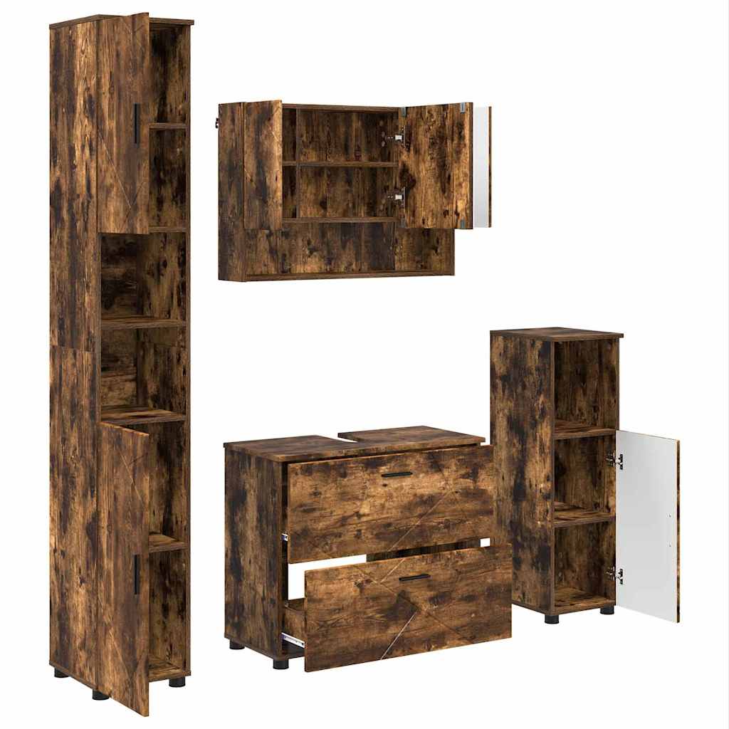 Ensemble de mobilier de salle de bain 4 pc Chêne fumé - XIOS