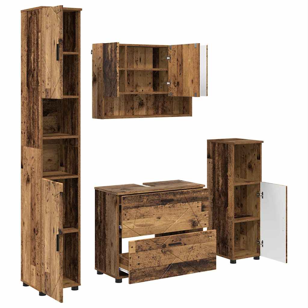 Ensemble de mobilier de salle de bain 4 pc Bois Ancien