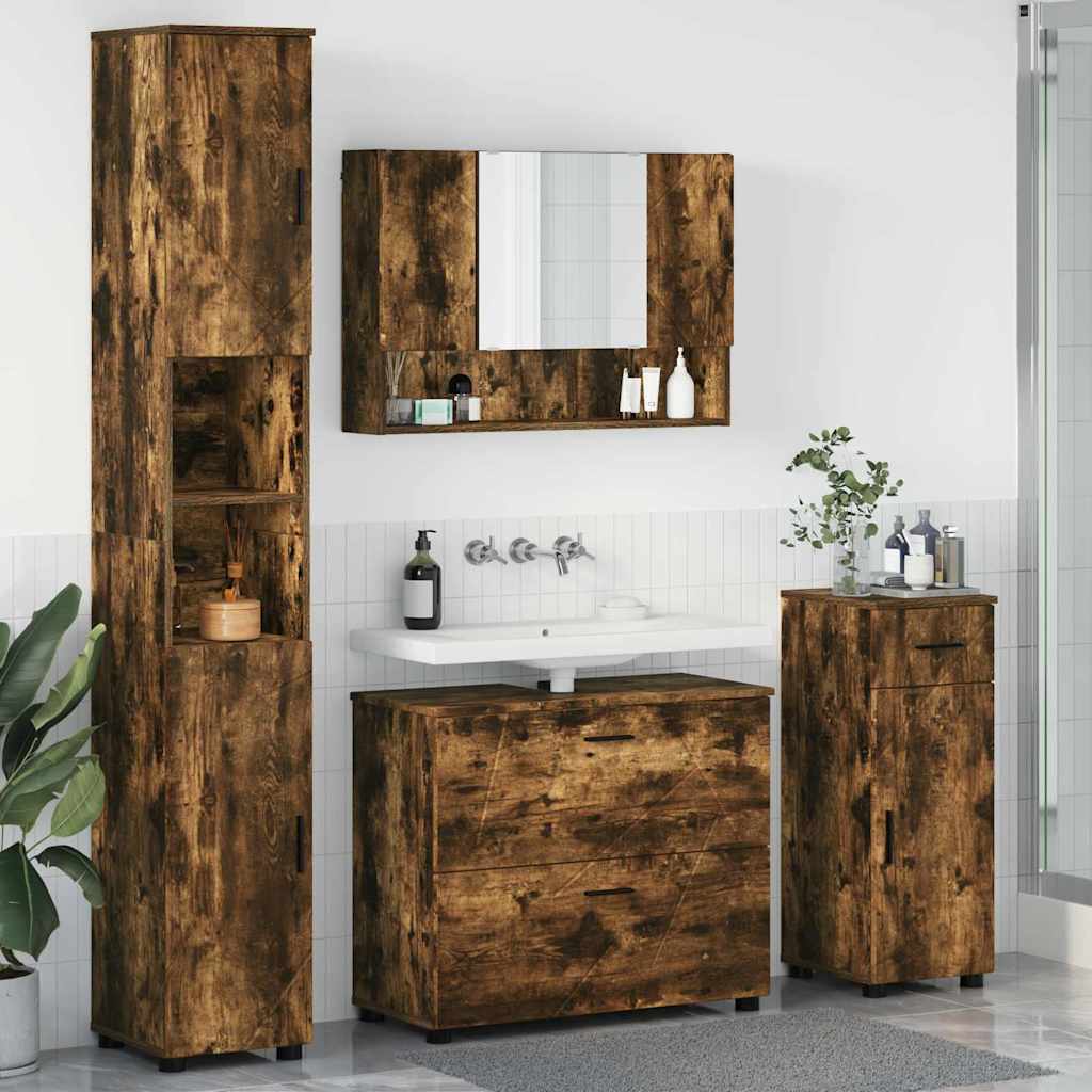 Ensemble de mobilier de salle de bain 4 pièces Chêne fumé