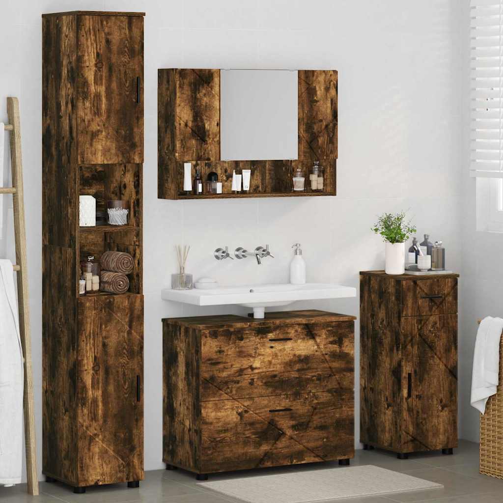 Ensemble de mobilier de salle de bain 4 pièces Chêne fumé