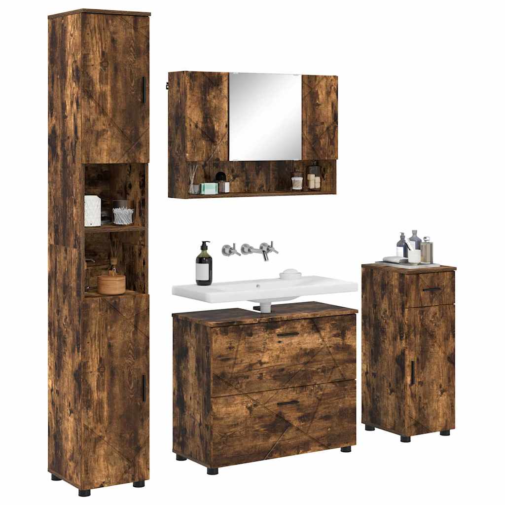 Ensemble de mobilier de salle de bain 4 pièces Chêne fumé