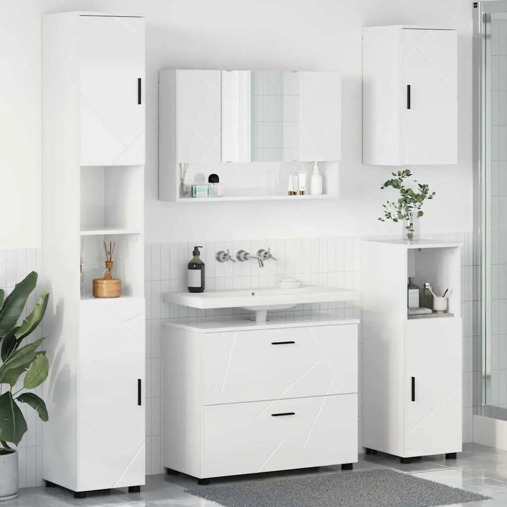 Ensemble de mobilier de salle de bain 5 pc Blanc brillant - XIOS