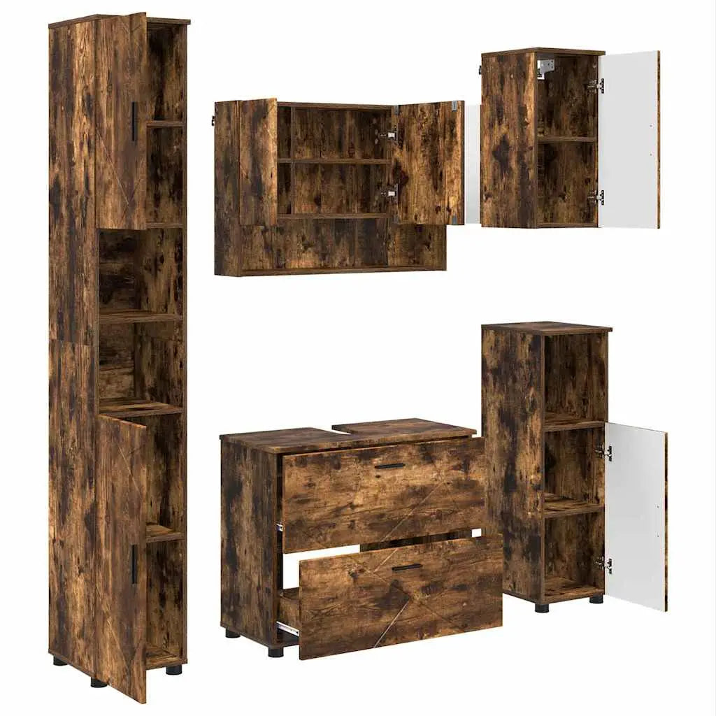 Ensemble de mobilier de salle de bain 5 pc Chêne fumé - XIOS