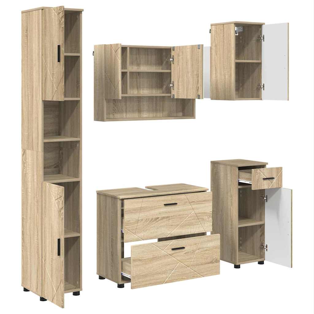 Ensemble de mobilier de salle de bain 5 pc Chêne Sonoma