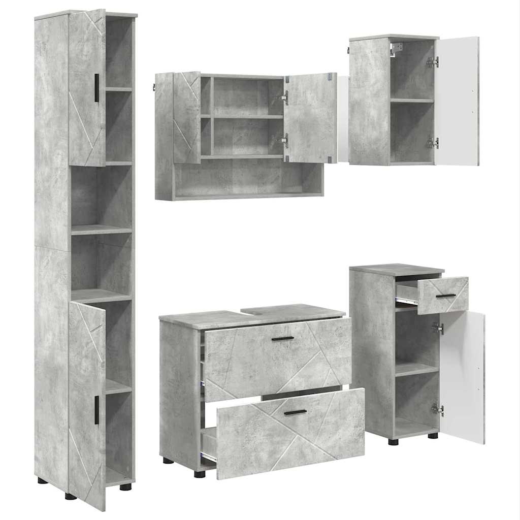 Ensemble de mobilier de salle de bain 5 pc Gris béton