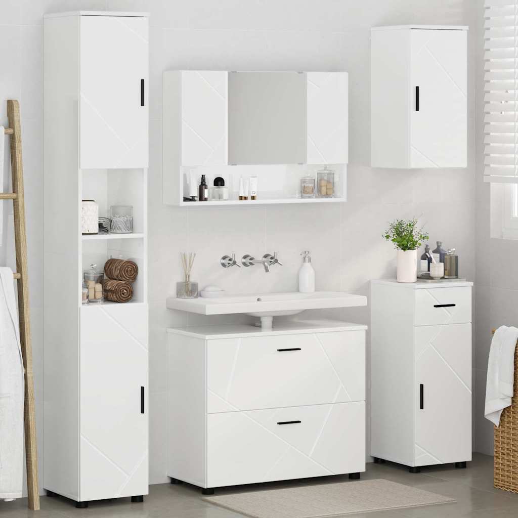 Ensemble de mobilier de salle de bain 5 pc Blanc brillant