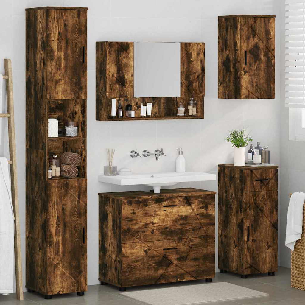 Ensemble de mobilier de salle de bain 5 pc Chêne fumé