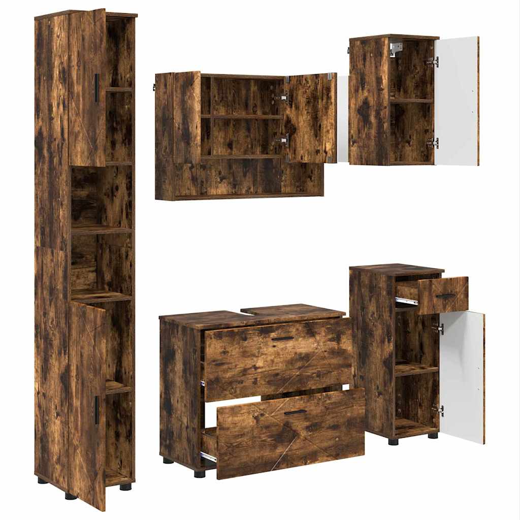 Ensemble de mobilier de salle de bain 5 pc Chêne fumé