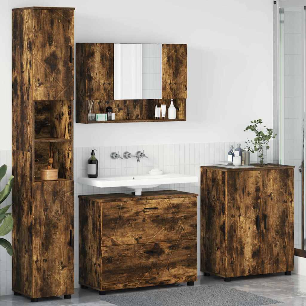 Ensemble de mobilier de salle de bain 4 pc Chêne fumé - XIOS