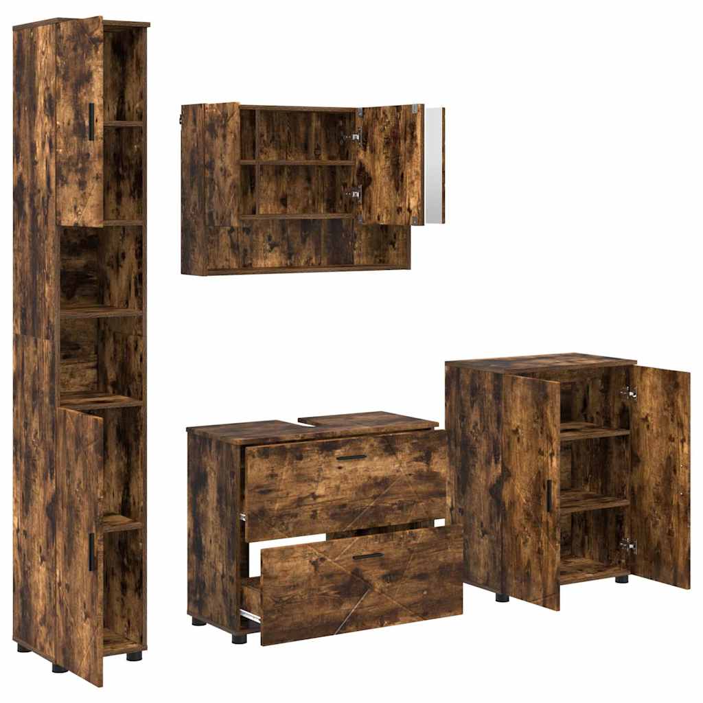 Ensemble de mobilier de salle de bain 4 pc Chêne fumé - XIOS