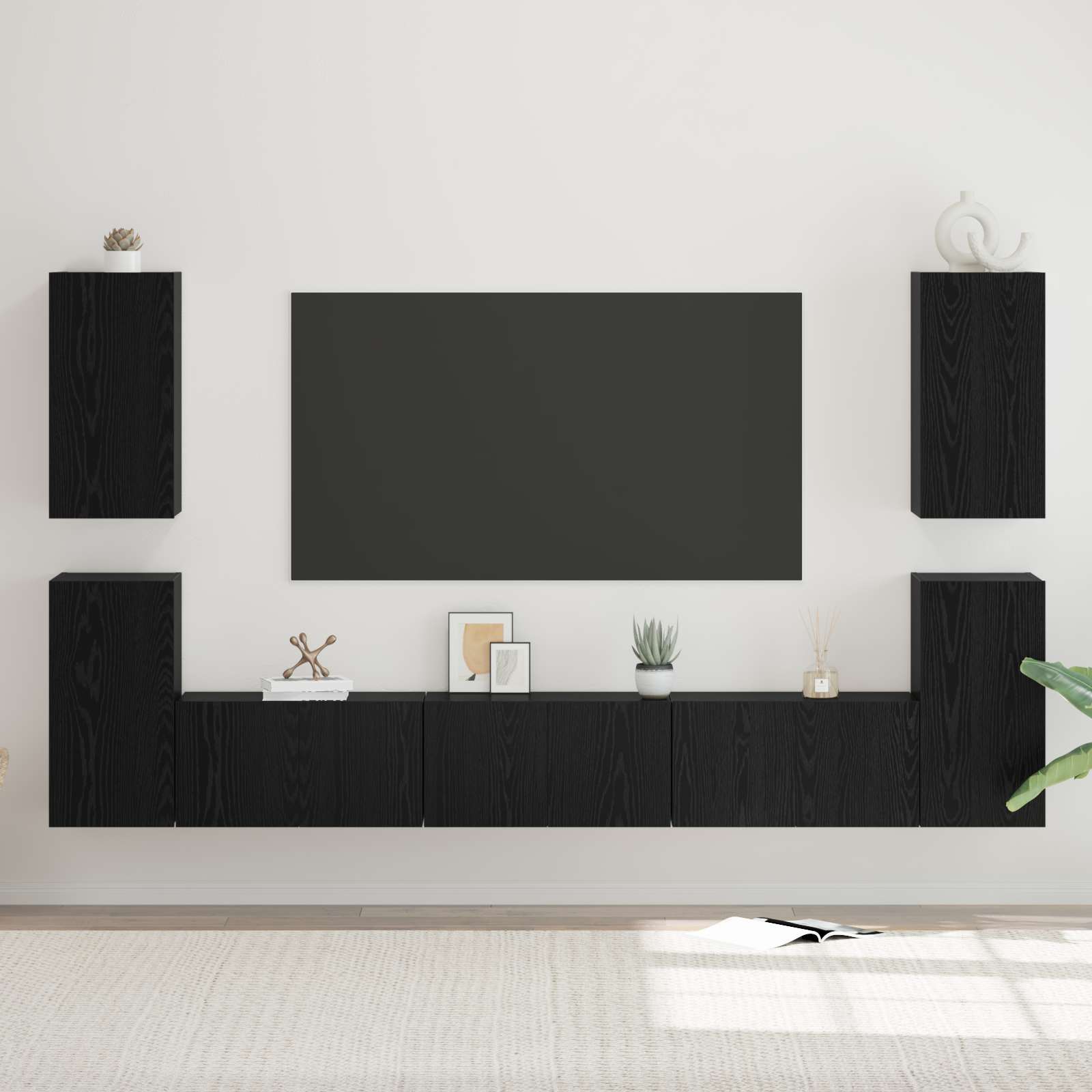 Ensemble meuble TV 7 pc Chêne noir Bois d'ingénierie