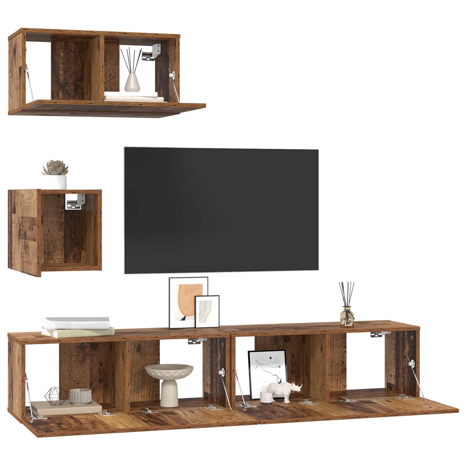Ensemble meuble TV 3 pc Bois Ancien Bois d'ingénierie