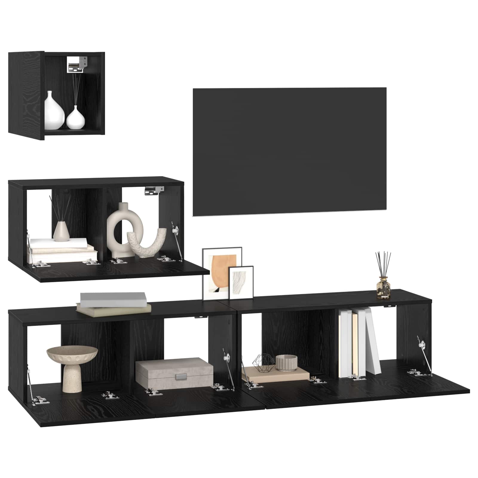Ensemble meuble TV 3 pc Chêne noir Bois d'ingénierie