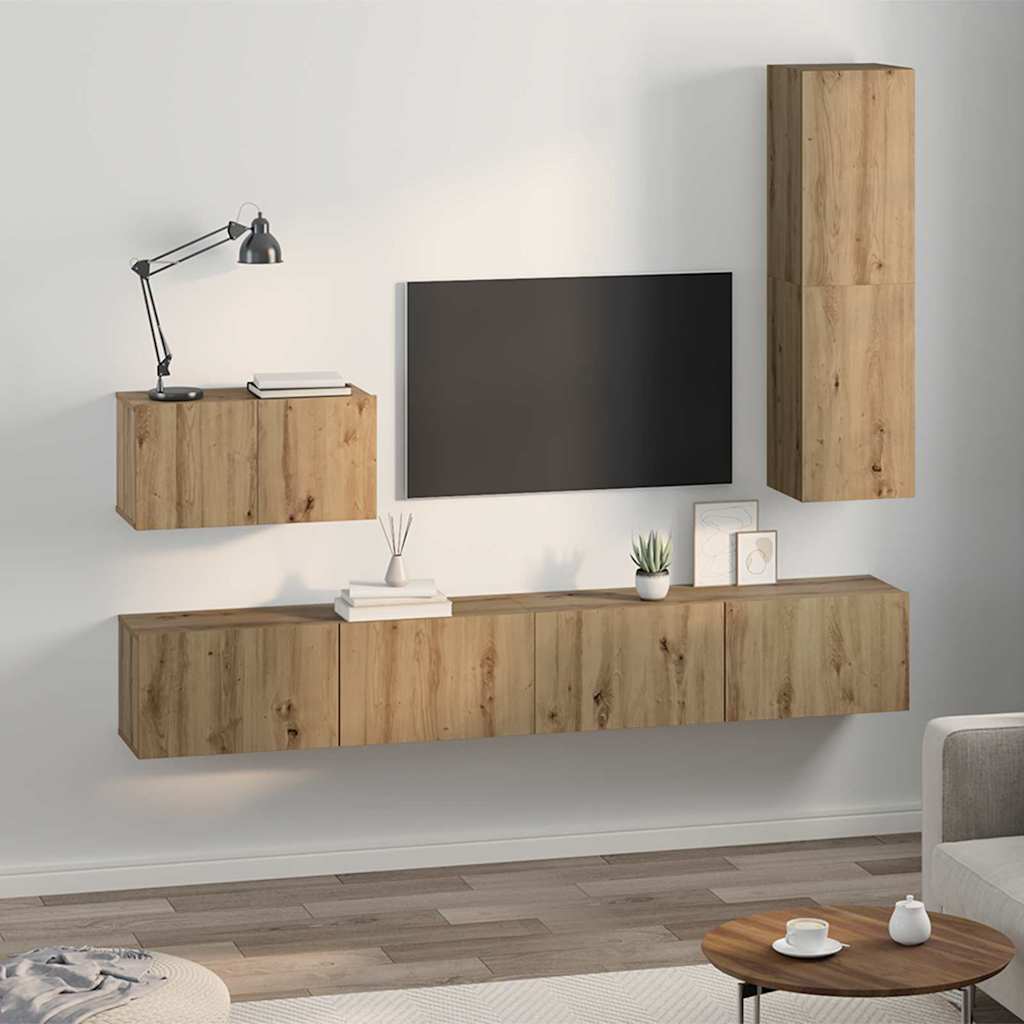 Meuble TV mural 4 pcs Chêne artisanal Bois d'ingénierie - XIOS