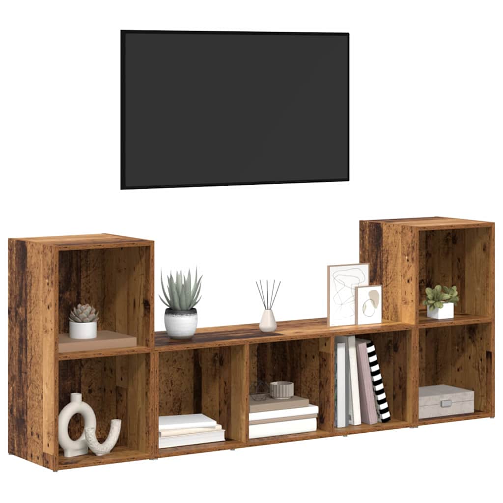 Meuble TV 3 pcs Marron 107 x 35 x 37 cm Bois d'ingénierie - XIOS