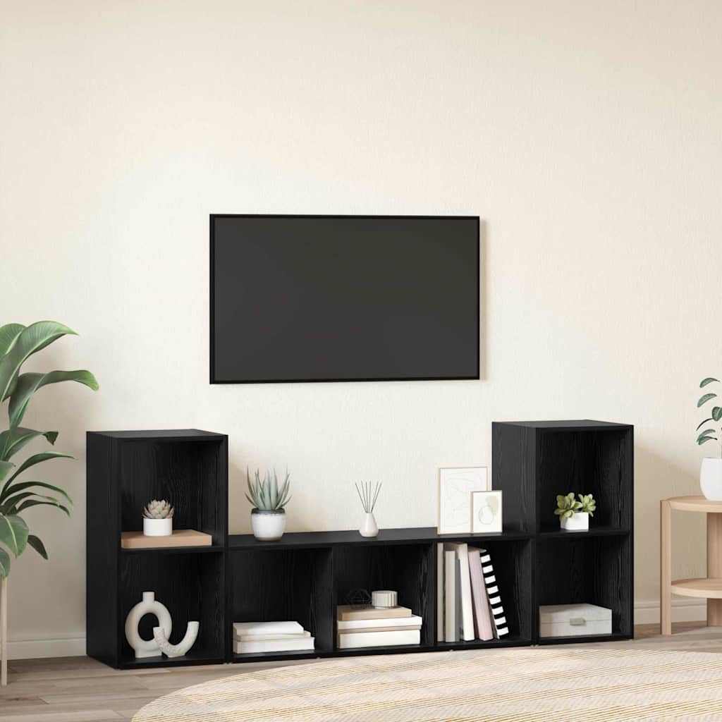 Meuble TV 3 pcs Noir 107 x 35 x 37 cm Bois d'ingénierie - XIOS