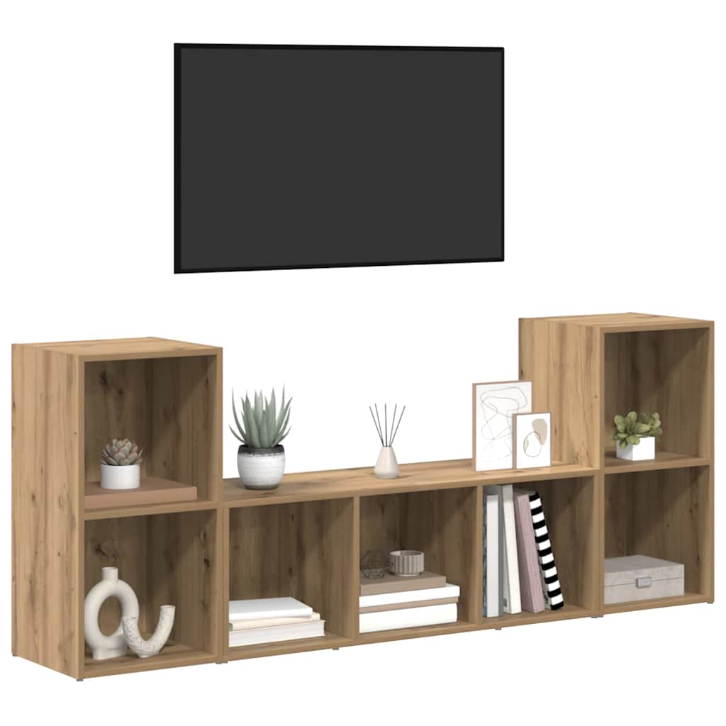 Meuble TV 3 pcs Marron 107 x 35 x 37 cm Bois d'ingénierie - XIOS